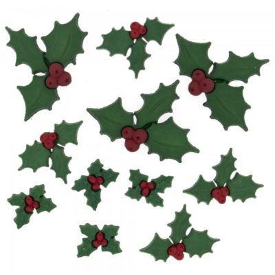 Holly leaf buttons in assorted sizes.