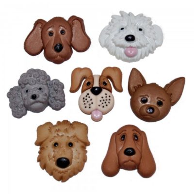 7 fuzzy puppy dog face buttons