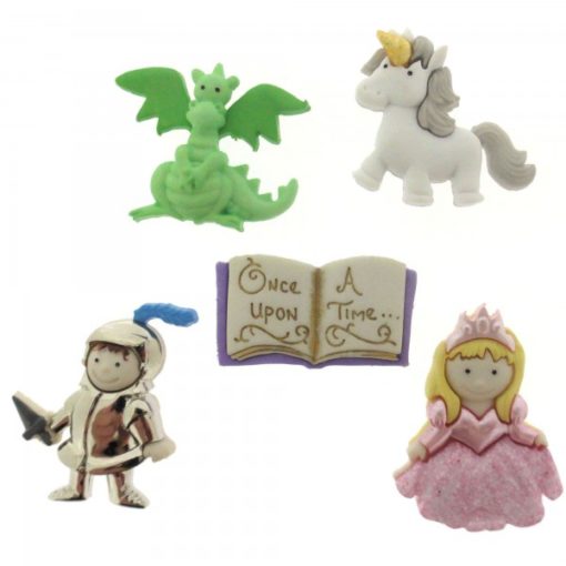 Once Upon a Time Buttons ; A story book, a princess, knight in shining armour, a dragon a unicorn