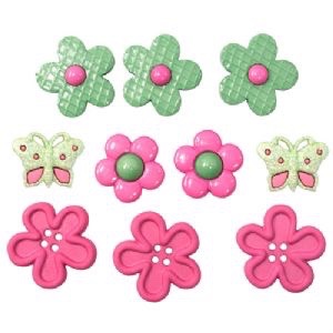 pink and green posies buttons