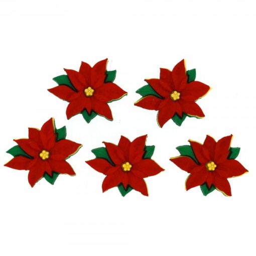 6 Red poinsettia flower buttons
