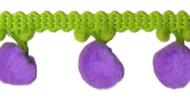 Purple and green ball fringe trim